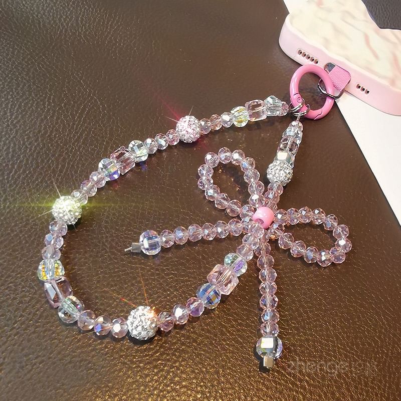 Bow Faux Crystal Phone Strap with Lanyard Pad SpreePicky