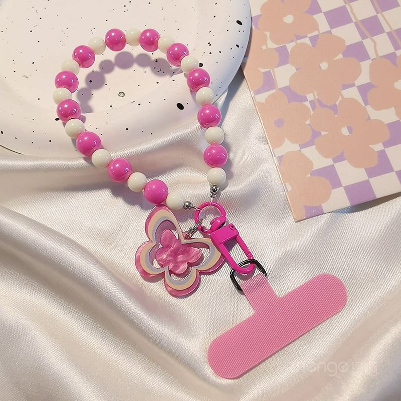 Butterfly Bead Phone Strap with Lanyard Pad SpreePicky