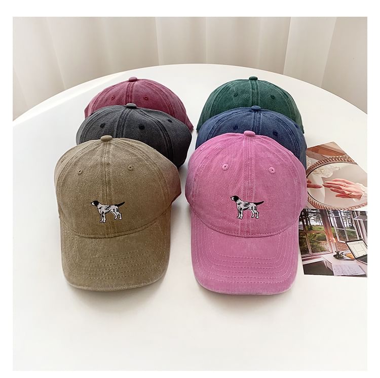 Dog Embroidered Washed Baseball Cap SpreePicky