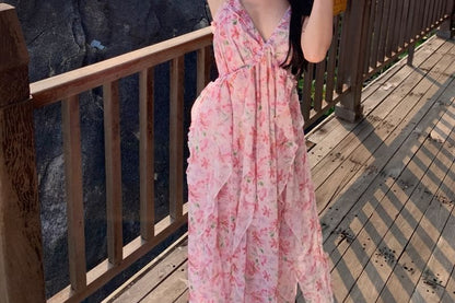 Spaghetti Strap Floral Print Ruffled Midi Sundress SpreePicky