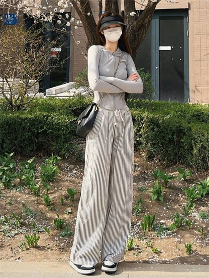 Mid Waist Striped Wide Leg Pants (Various Designs) SpreePicky