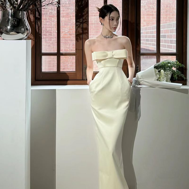 Strapless gown Wedding Bow Mermaid Plain FashionChic