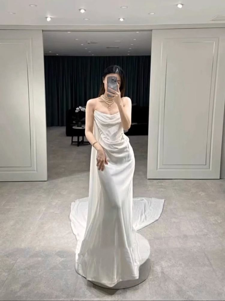 Strapless Gown Plain Mermaid Wedding FashionChic