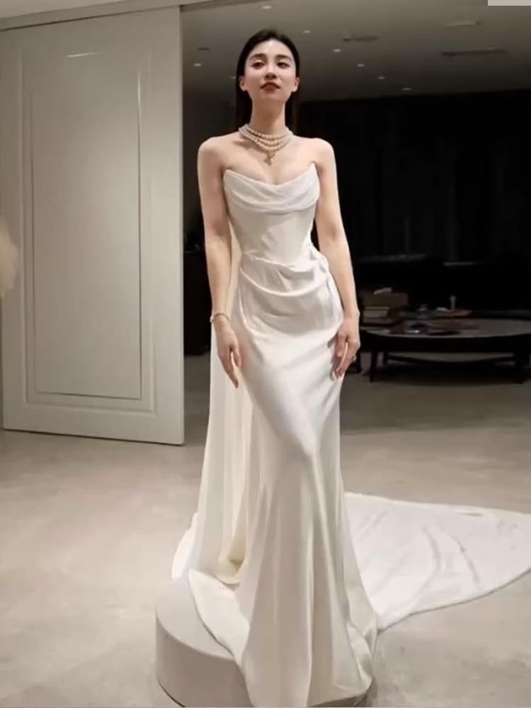 Strapless Gown Plain Mermaid Wedding FashionChic