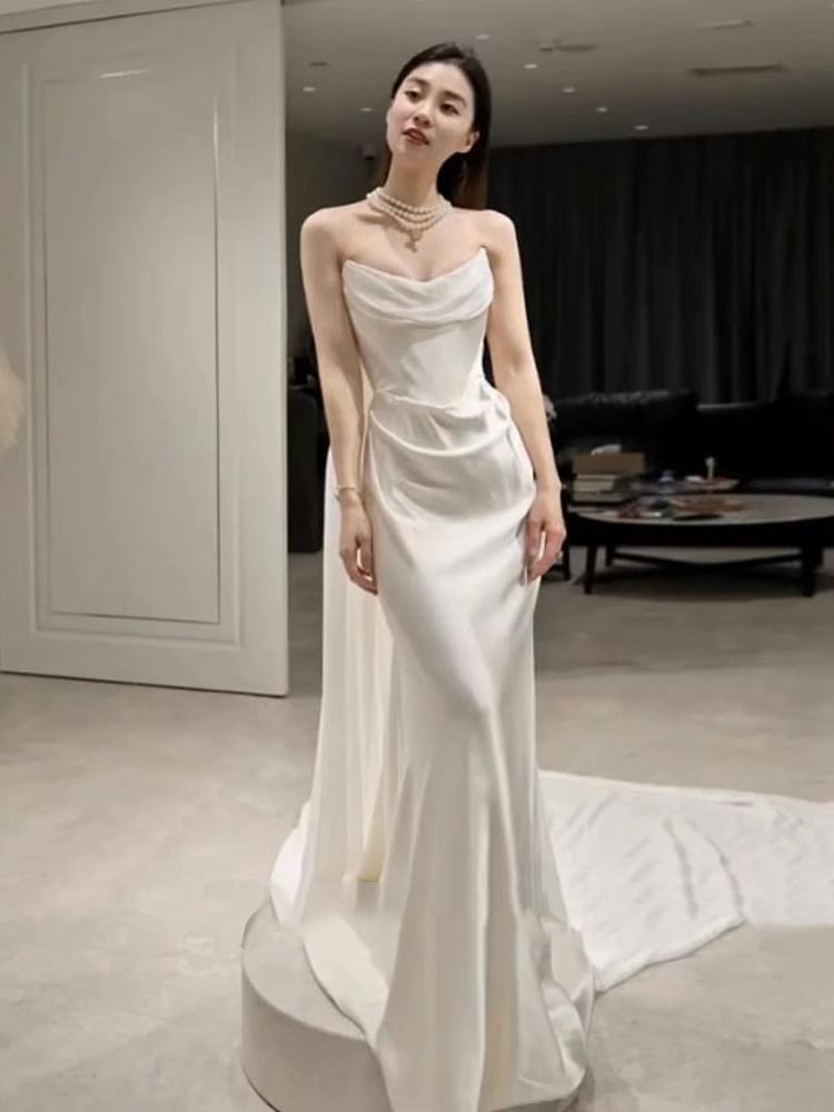 Strapless Gown Plain Mermaid Wedding FashionChic