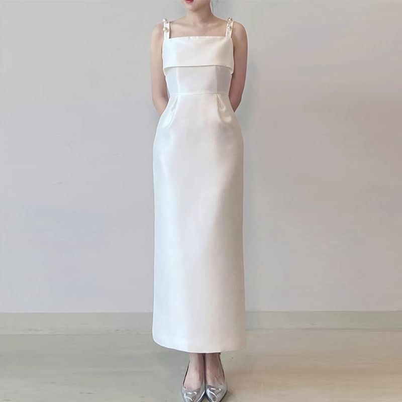 Spaghetti Strap Plain Sheath Wedding Gown SpreePicky