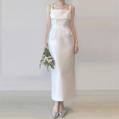 Spaghetti Strap Plain Sheath Wedding Gown SpreePicky