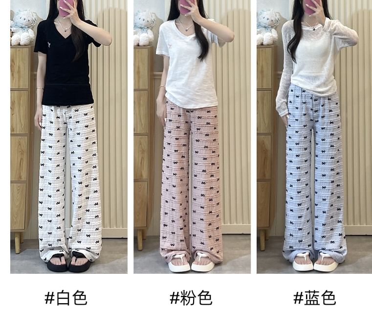 Bow Print Lace High Waist Wide Leg Sweatpants SpreePicky