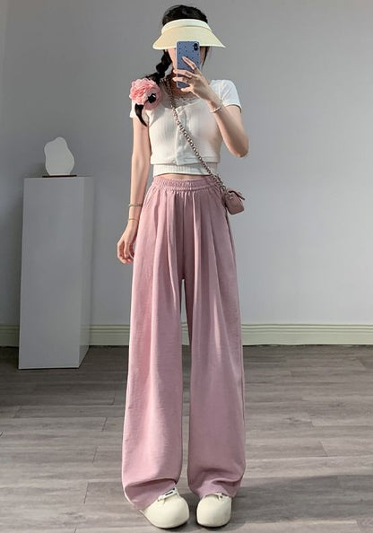 High Rise Plain Wide Leg Sweatpants SpreePicky