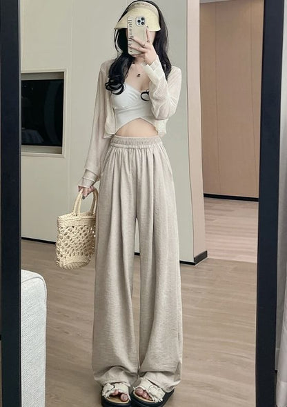 High Rise Plain Wide Leg Sweatpants SpreePicky