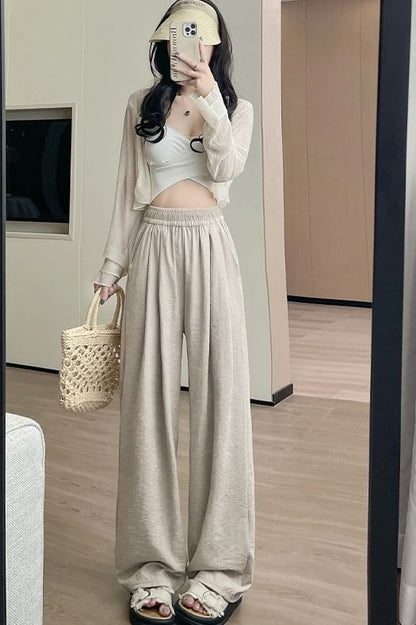 High Rise Plain Wide Leg Sweatpants SpreePicky