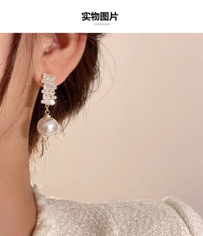 Rhinestone Faux Pearl Drop Earring SpreePicky