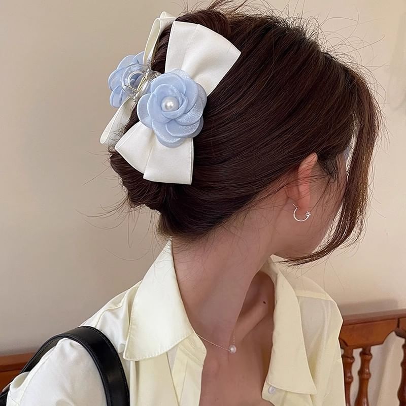 Floral Faux Pearl Bow Hair Claw SpreePicky