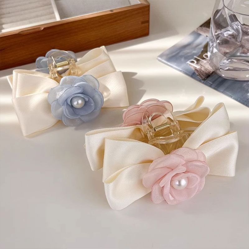 Floral Faux Pearl Bow Hair Claw SpreePicky