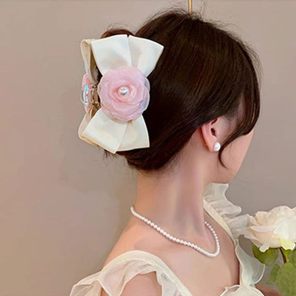 Floral Faux Pearl Bow Hair Claw SpreePicky