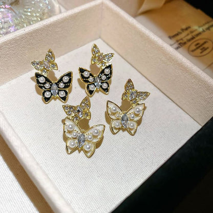 Butterfly Rhinestone Faux Pearl Ear Stud SpreePicky