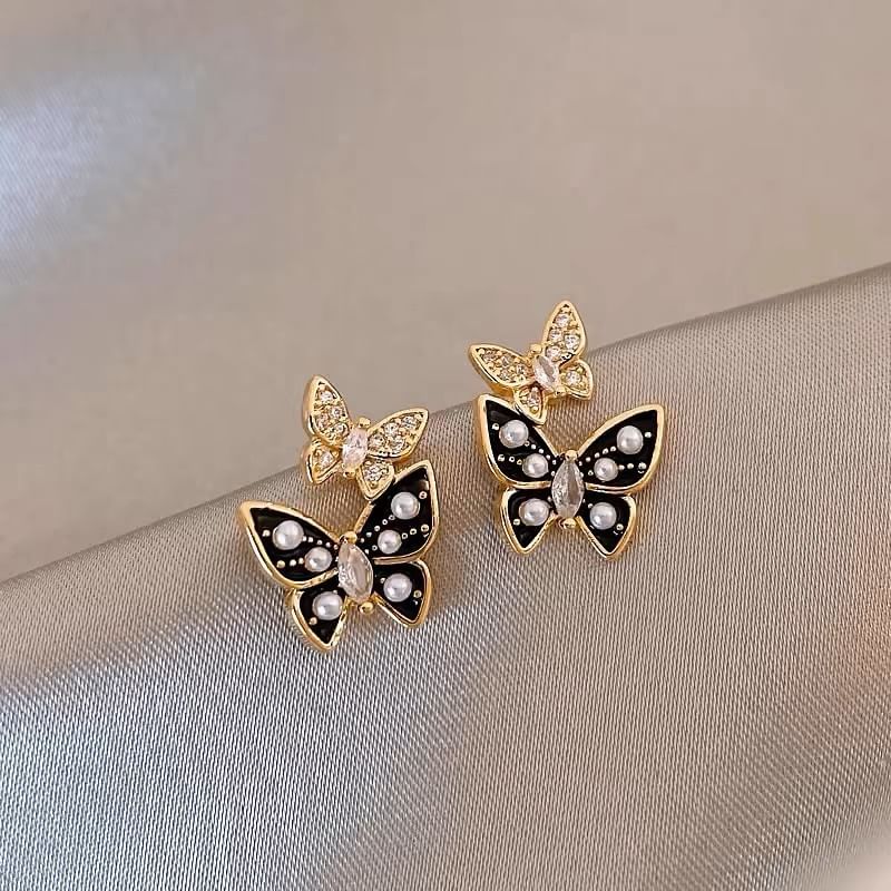 Butterfly Rhinestone Faux Pearl Ear Stud SpreePicky