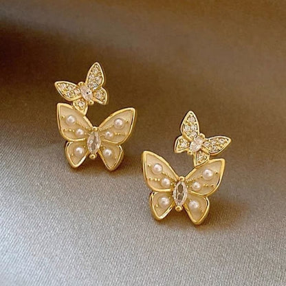 Butterfly Rhinestone Faux Pearl Ear Stud SpreePicky