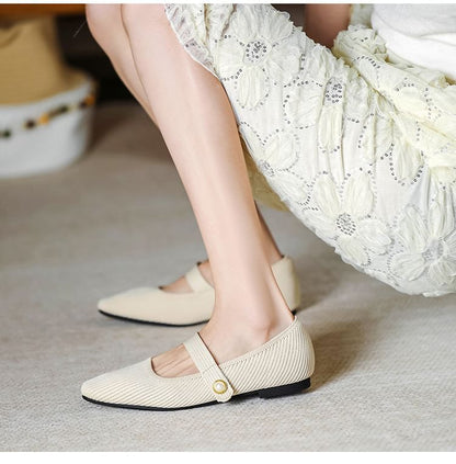 Plain Fabric Mary Jane Flats SpreePicky