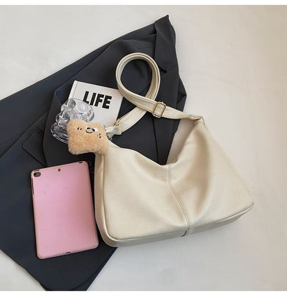 Set: Plain Faux Leather Crossbody Bag + Bag Charm mySite