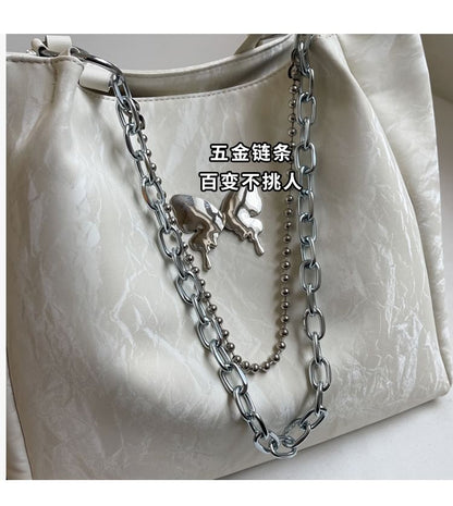 Butterfly Accent Chained Faux Leather Tote Bag mySite