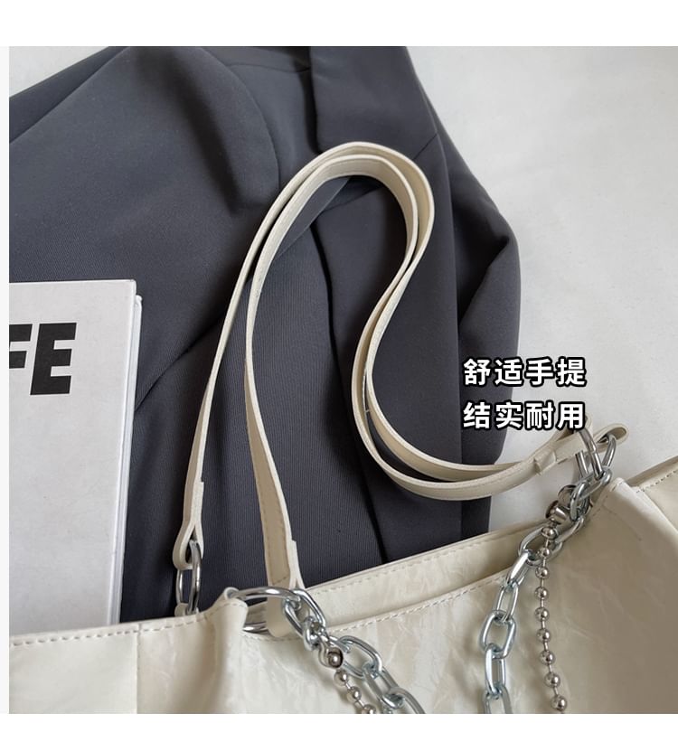 Butterfly Accent Chained Faux Leather Tote Bag mySite