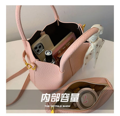 Set: Top Handle Plain Faux Leather Crossbody Bag + Scarf mySite