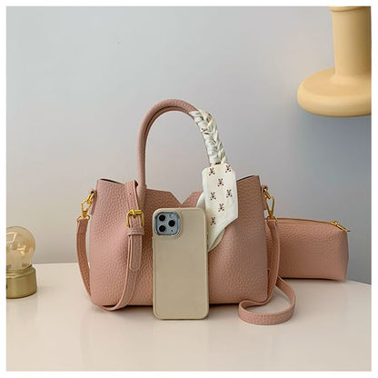 Set: Top Handle Plain Faux Leather Crossbody Bag + Scarf mySite