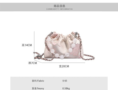 Beaded Strap Floral Jacquard Crossbody Bag mySite