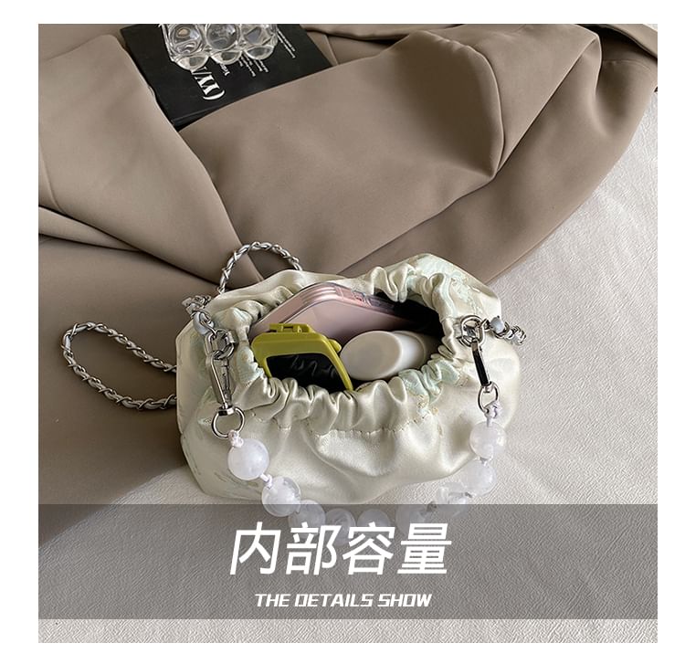 Beaded Strap Floral Jacquard Crossbody Bag mySite