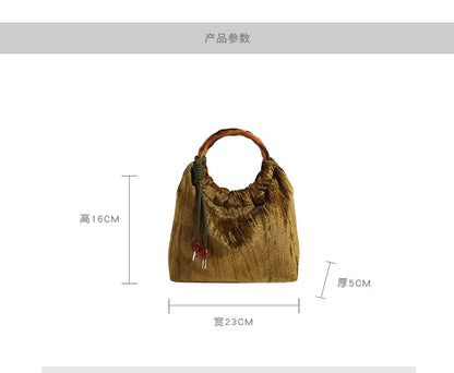 Wooden Handle Jacquard Handbag mySite