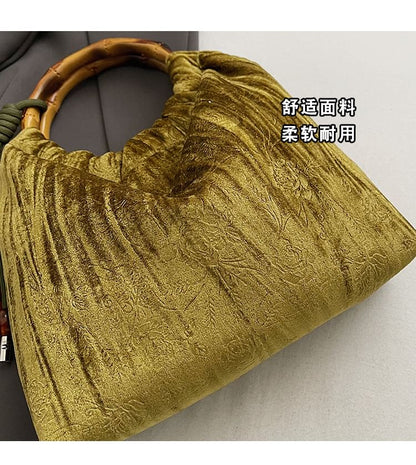 Wooden Handle Jacquard Handbag mySite