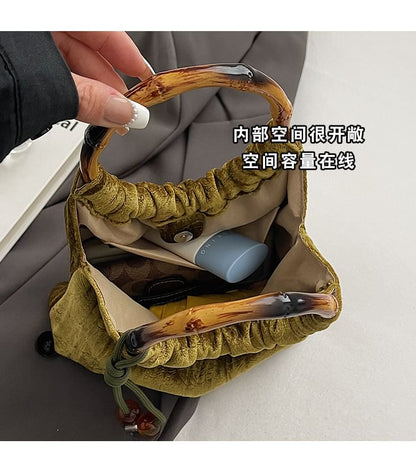 Wooden Handle Jacquard Handbag mySite