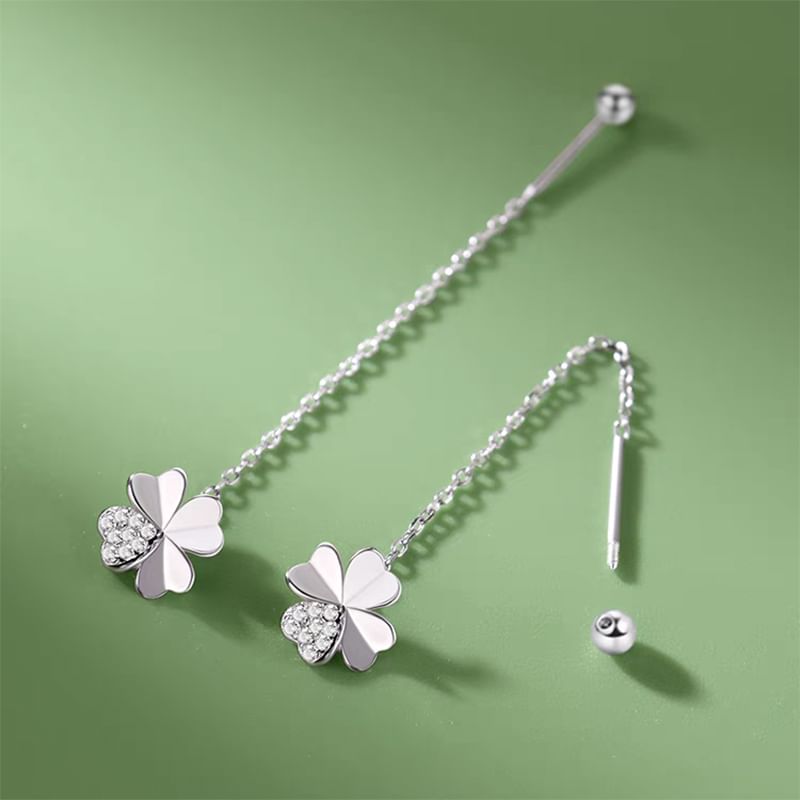 Clover Rhinestone Alloy Dangle Earring mySite