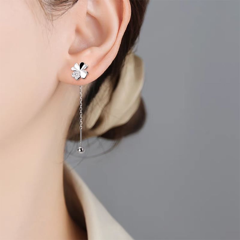 Clover Rhinestone Alloy Dangle Earring mySite