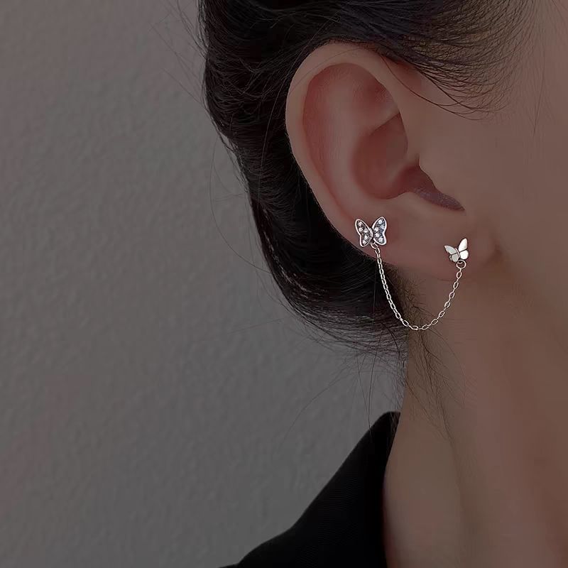 Butterfly Chained Alloy Stud Earring mySite