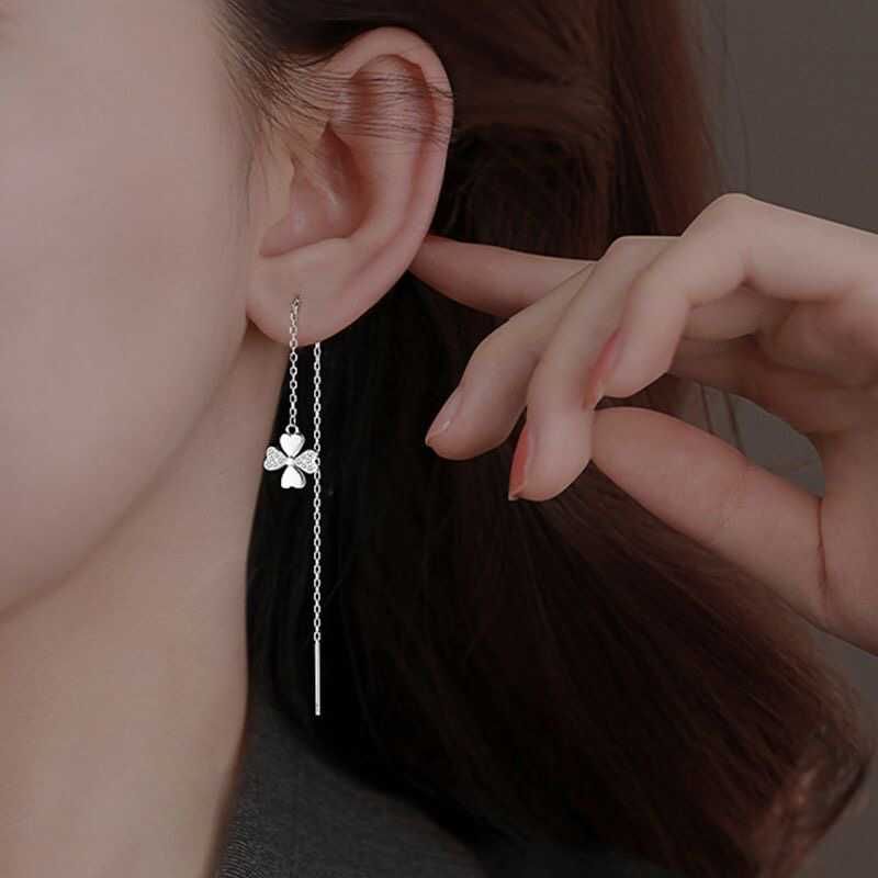 Clover Rhinestone Alloy Threader Earring mySite