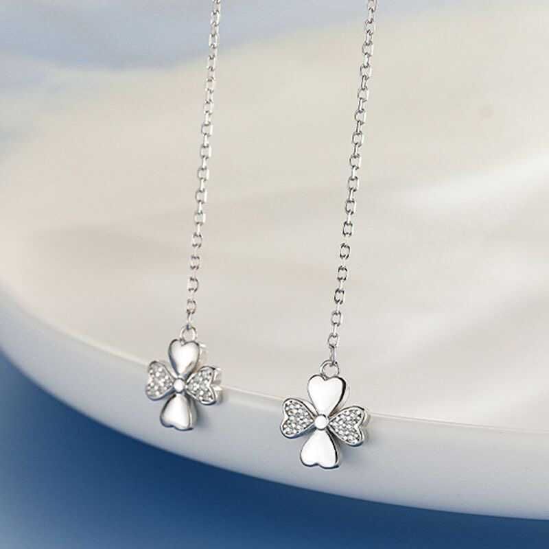 Clover Rhinestone Alloy Threader Earring mySite