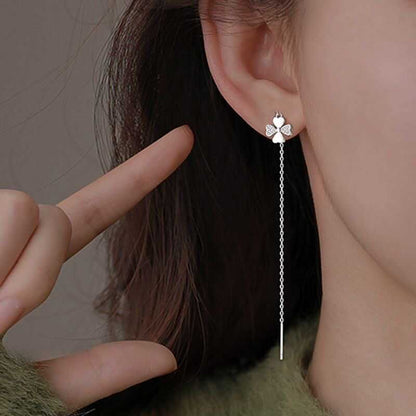 Clover Rhinestone Alloy Threader Earring mySite