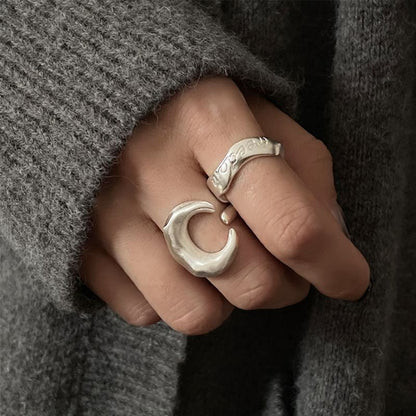 Moon / Lettering Alloy Open Ring SpreePicky