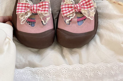 Bow Lace Trim Mary Jane Shoes SpreePicky