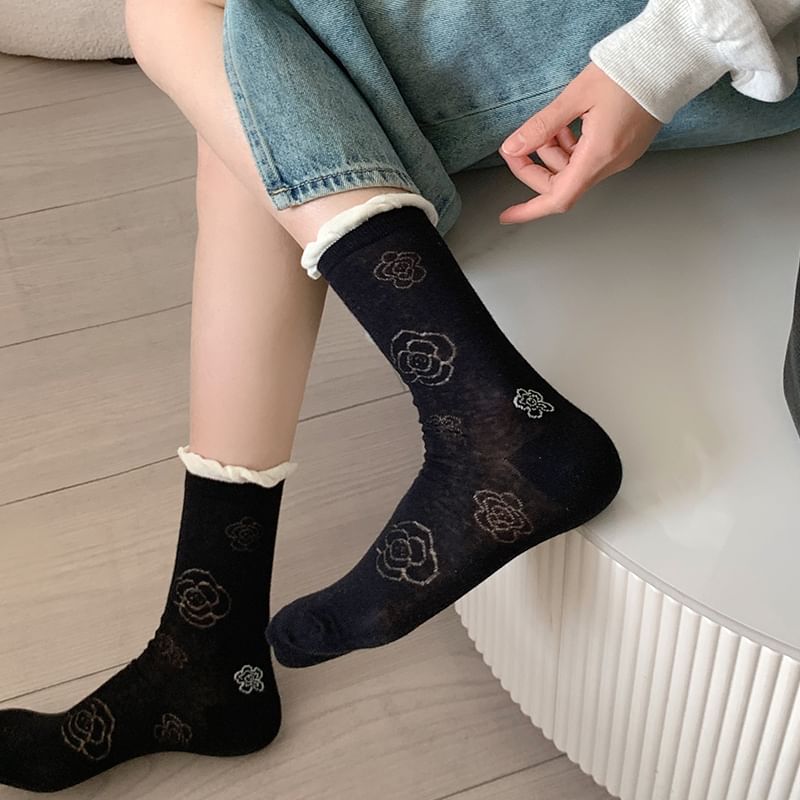 Flower Ruffle Trim Socks SpreePicky