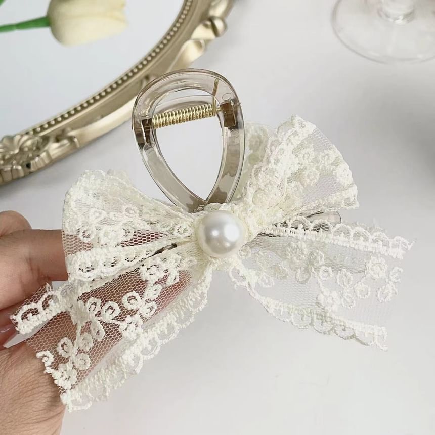 Faux Pearl Lace Bow Hair Claw mySite