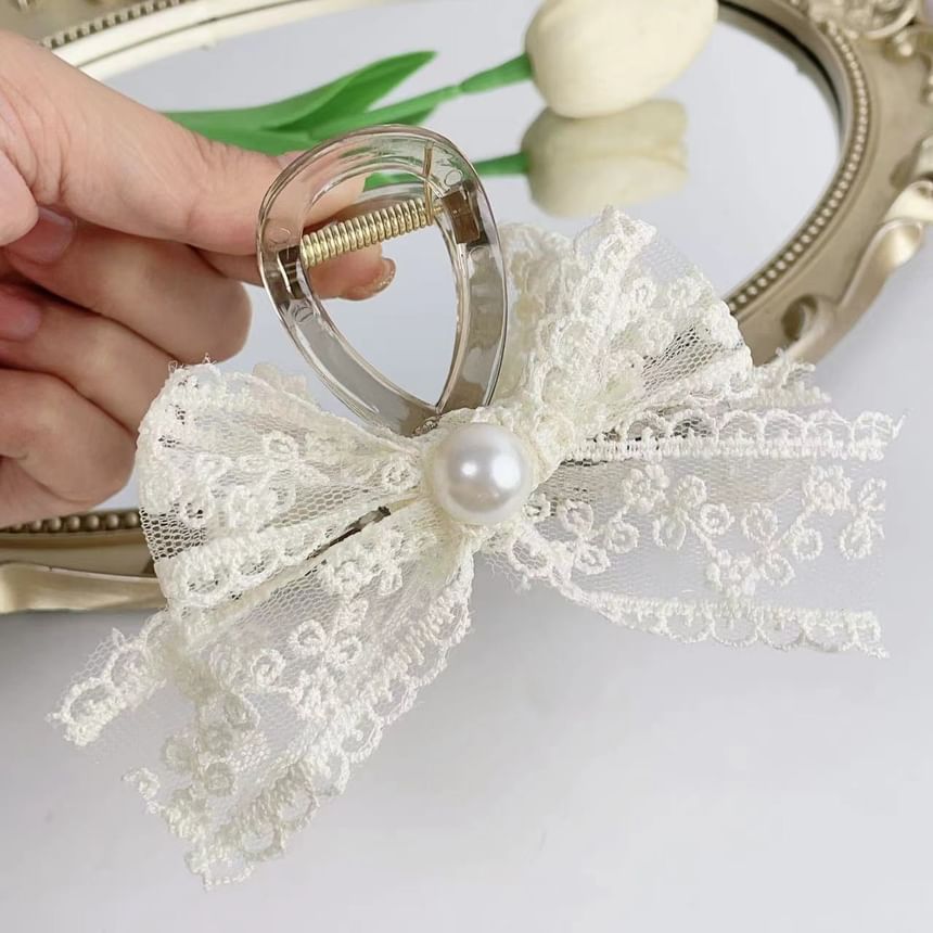 Faux Pearl Lace Bow Hair Claw mySite