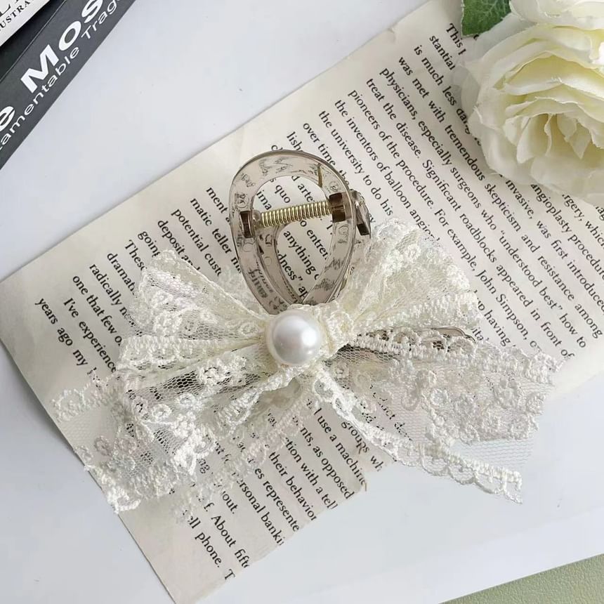 Faux Pearl Lace Bow Hair Claw mySite