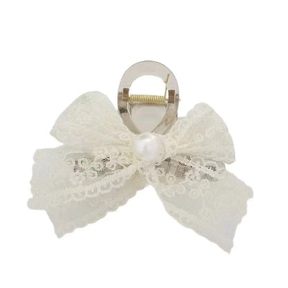 Faux Pearl Lace Bow Hair Claw mySite