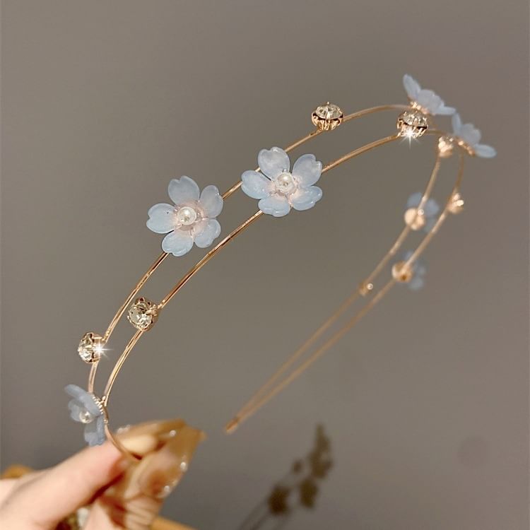 Floral Faux Pearl Layered Alloy Headband SpreePicky