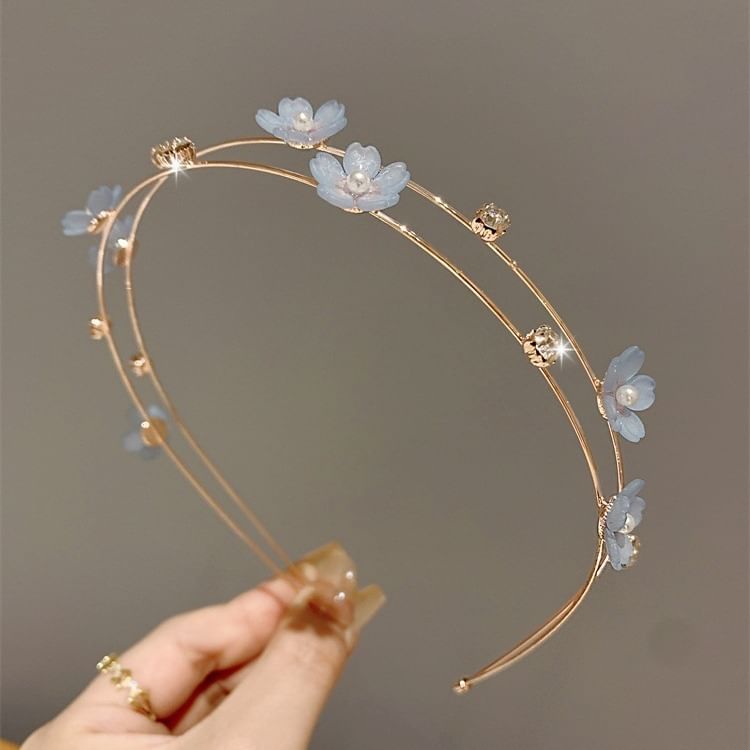 Floral Faux Pearl Layered Alloy Headband SpreePicky