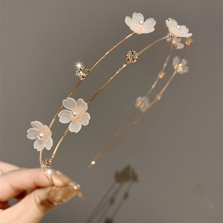 Floral Faux Pearl Layered Alloy Headband SpreePicky