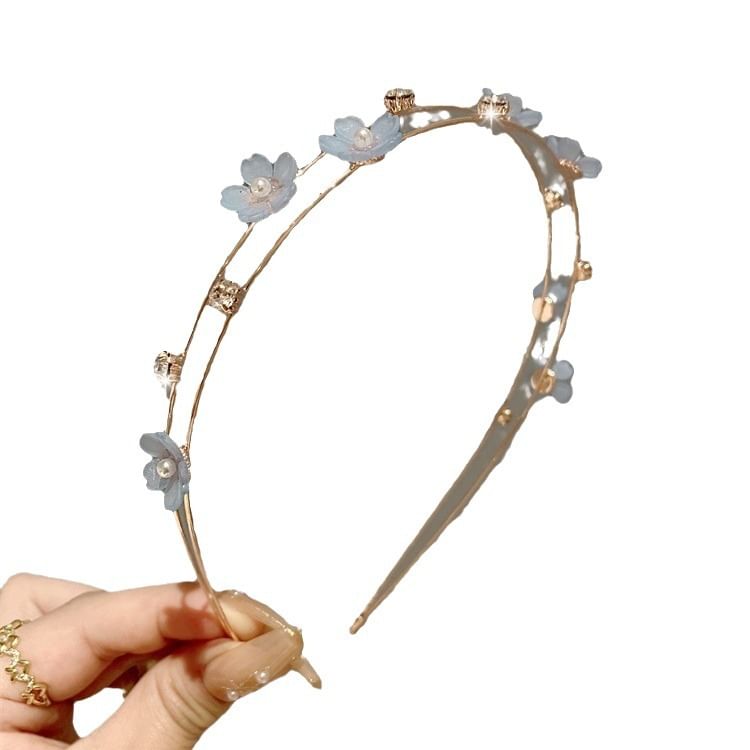 Floral Faux Pearl Layered Alloy Headband SpreePicky